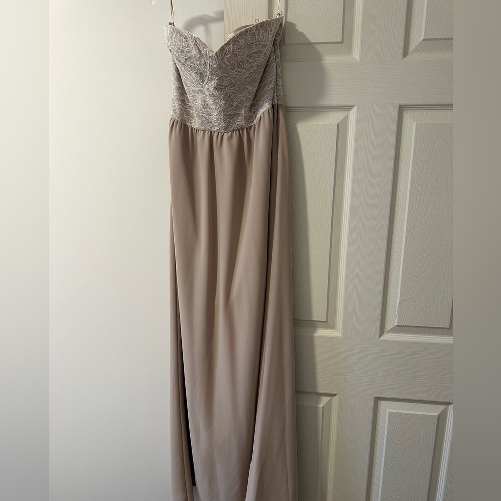 Paper Crown Taupe Strapless Gown